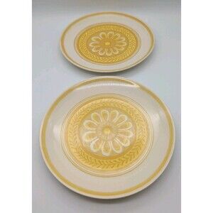 (2) Royal China 10" Dinner Plates Casablanca Cavalier Ironstone Yellow USA